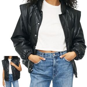 Pistola Callista Quilted Puffer Jacket Vest Size Large Biker Black Faux Leather